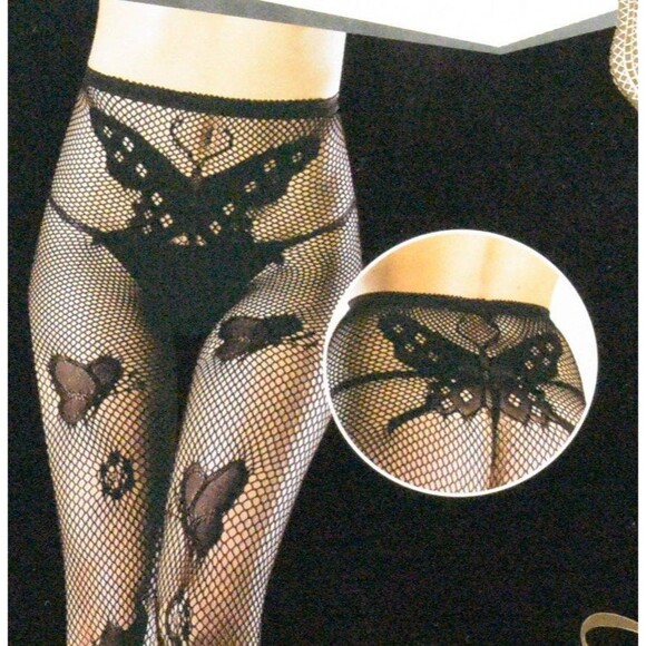 Butterfly Print Ladies Fishnet Tights Stockings with Large Diamond Shape - Picture 7 of 7